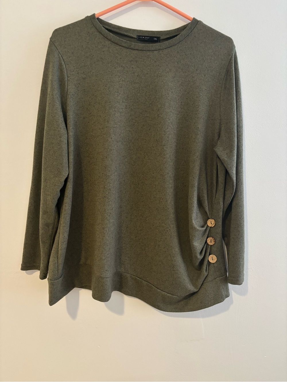 3 for 16😍 SHEIN Olive Green Crewneck Top with Side Button Details